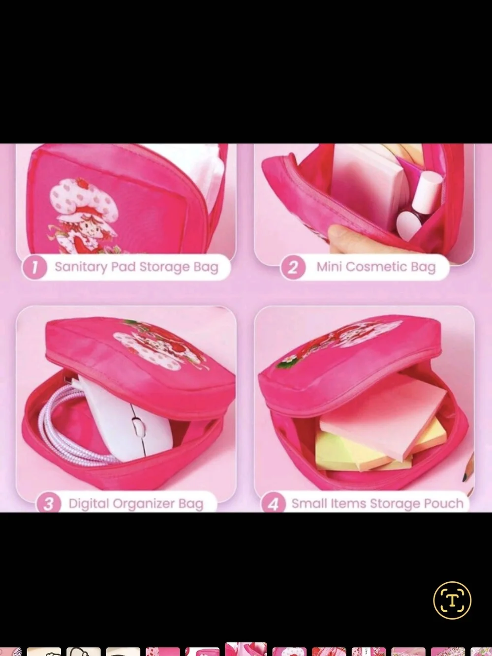 FUSCHIA ONLY Strawberry Shortcake Makeup Bag Personal Bag